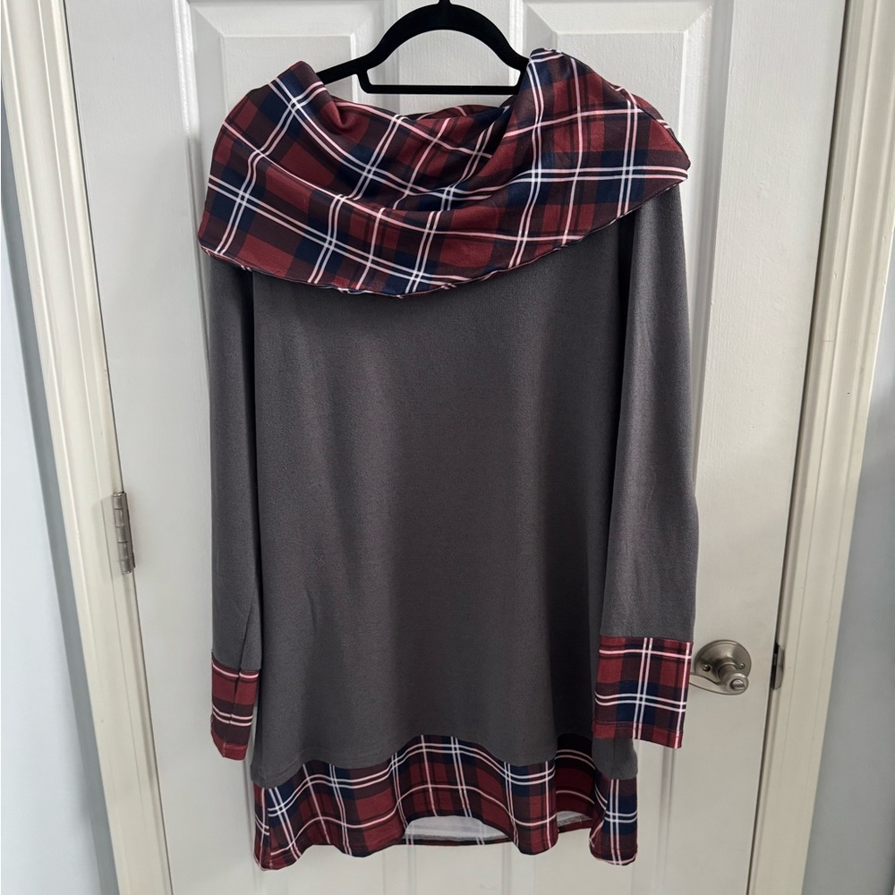 Plaid Accent Long Sleeve Dress